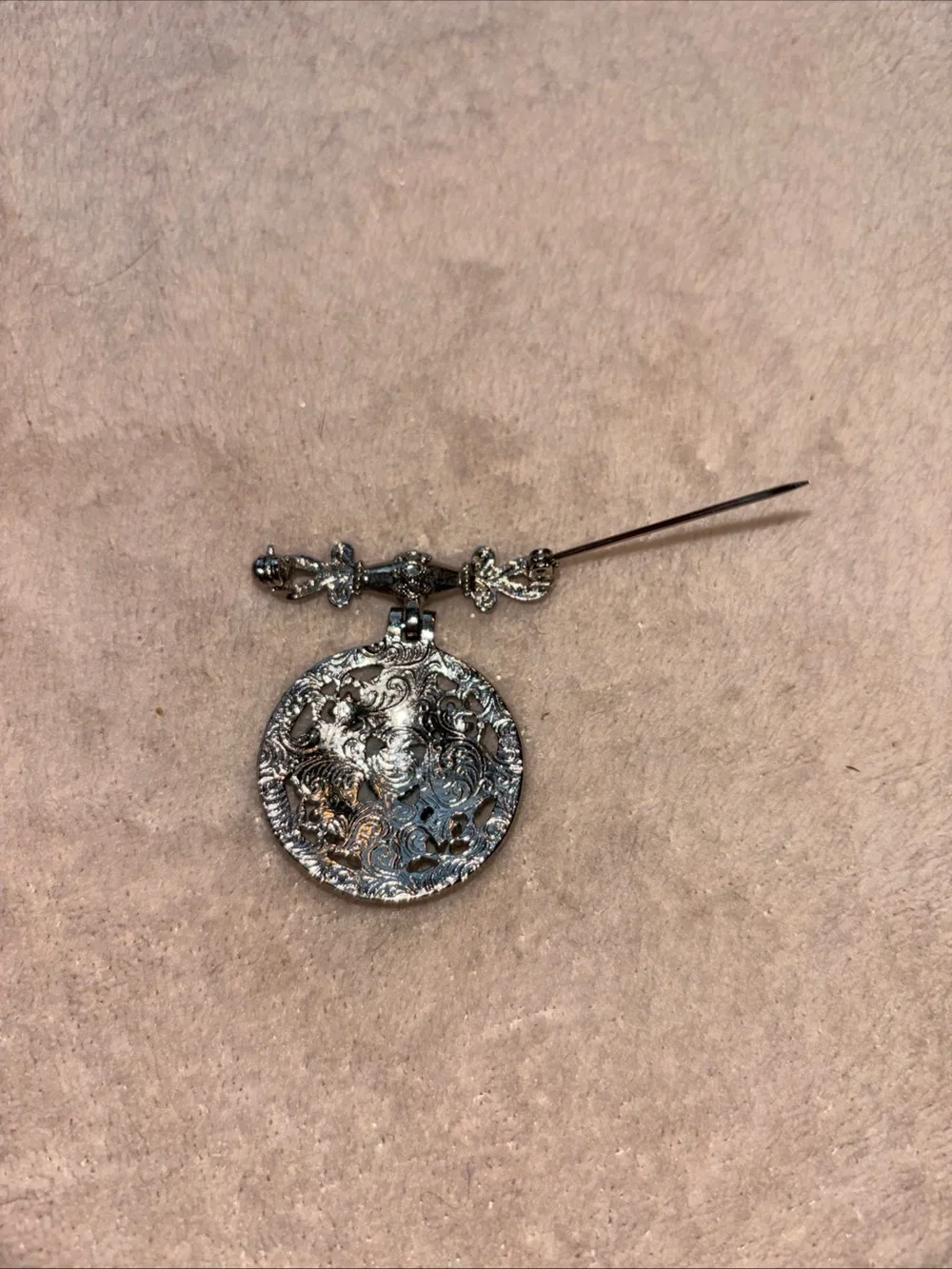 Silver-Tone Blue Gem Round Brooch - Women Jewelry
